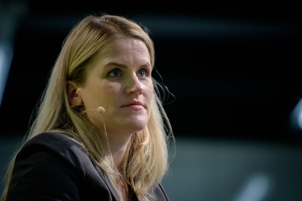 Frances Haugen, the former Facebook product manager who disclosed thousands of internal company documents in 2021, photographed at a Heinrich-Böll-Stiftung event in Berlin later that year.