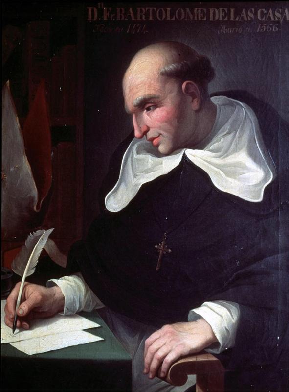 Retrato pintado del siglo XVI de Bartolomé de las Casas como fraile dominico escribiendo con una pluma