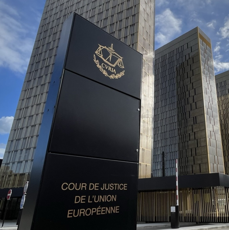 Sign at the entrance to the Court of Justice of the European Union in Luxembourg