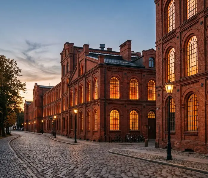 Red-brick loft architecture in Łódź