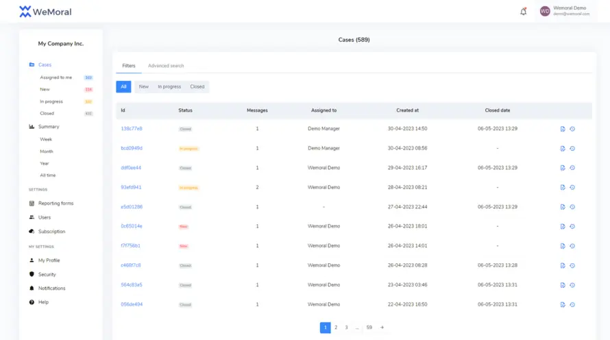 WeMoral case management dashboard