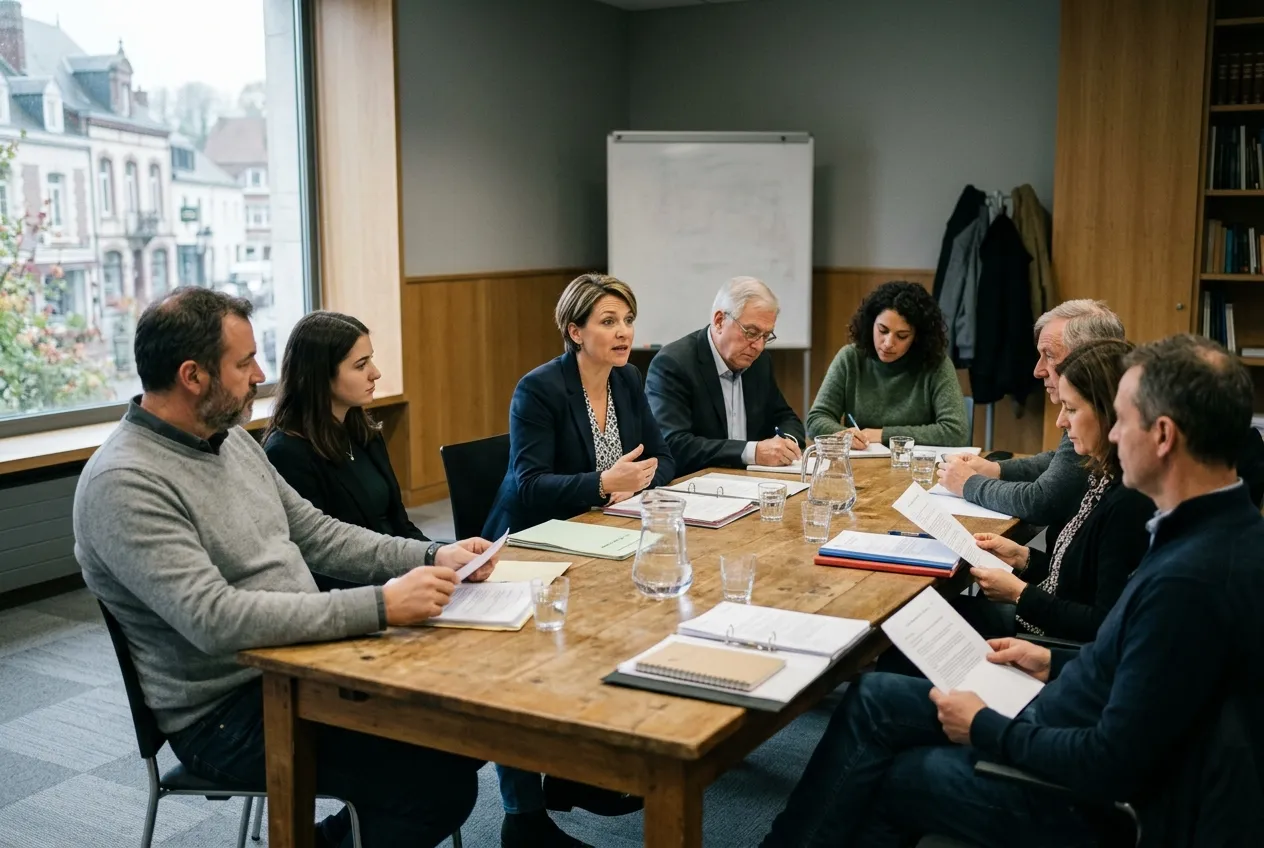 Councillors and officers sitting around a table at a committee meeting